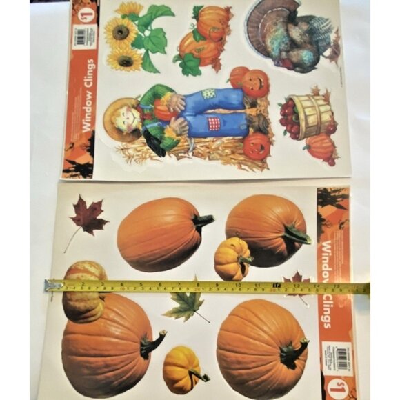 Fall Thanksgiving Window Clings Lot 4 Sheets Pumpkins Turkeys Vinyl 2010 Taiwan - Picture 5 of 16